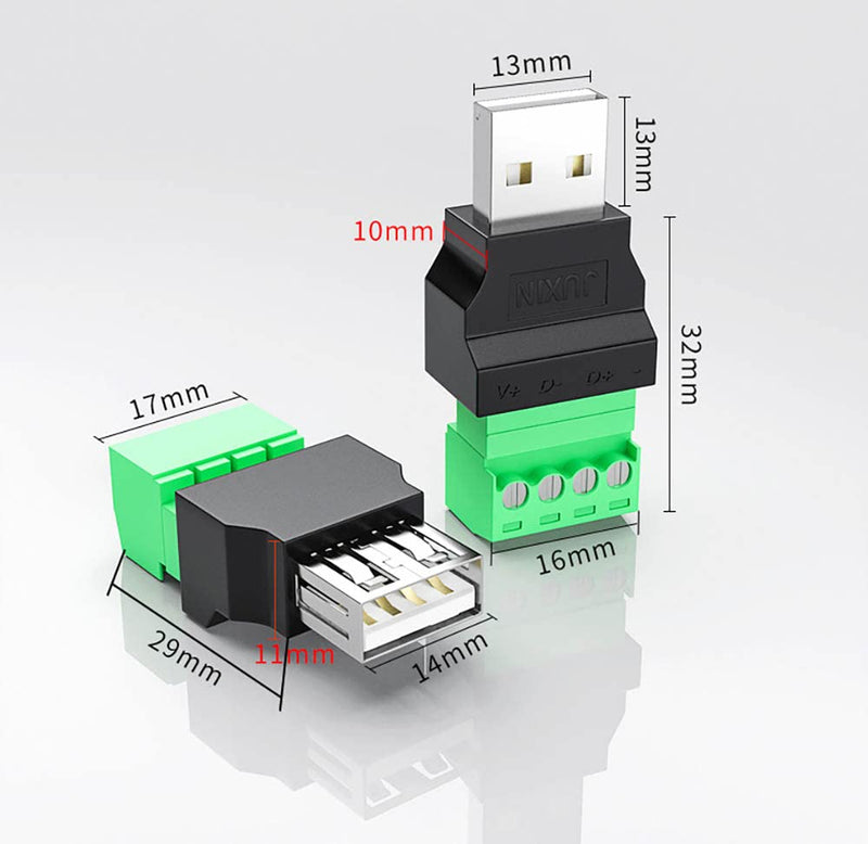 [Australia - AusPower] - USB 2.0 Type A Male Female Bolt Screw w/Shield Terminal Plug Adapter Connector (1PCS Male+1PCS Female) 1PCS Male+1PCS Female 