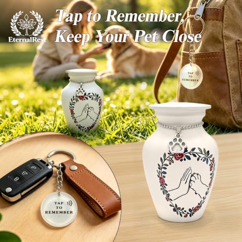 Mini Pet Keepsake Urn, Dual Physical & Digital Pet Memorial for Dog & Cat Partial Ashes, Tap-to-Use NFC Keychain for Online Memorial Page, Airtight Zinc Alloy, No App, No Monthly Fees