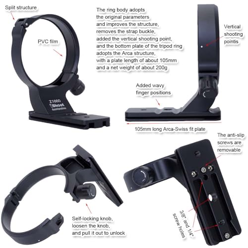 Tripod Mount Ring Lens Collar Compatible with Nikon Nikkor Z 180-600mm F5.6-6.3 VR, Lens Support Holder Bracket Bottom Arca-Swiss Fit Quick Release Plate for Arca Clamp Head & Stabilizer