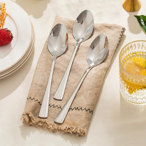 KINGSTONE 8.15-Inch Dinner Spoons (Not Teaspoons), 4-Piece 18/10 Stainless Steel Table Spoon Set, Silver, Food Grade, Dishwasher Safe (Pack of 3)