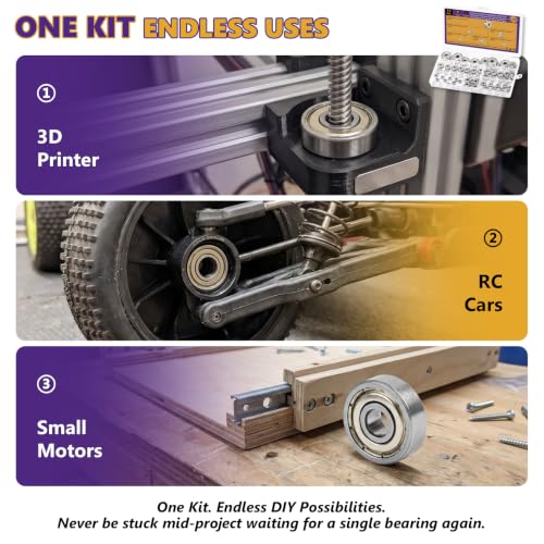 73Pcs Ball Bearings Kit, Carbon Steel, 6 Sizes 693ZZ-627ZZ for 3D Printers