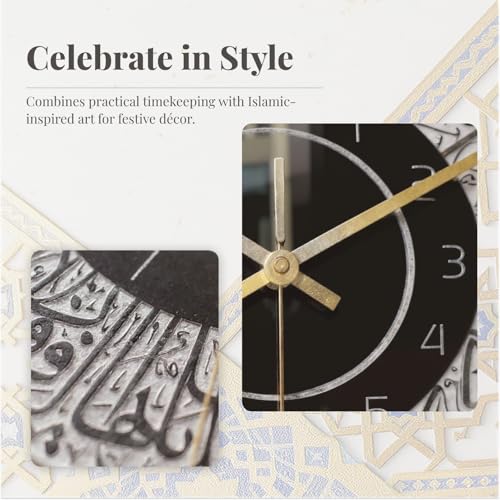 MagiDeal 30cm Religious Islamic Calligraphy Wall Clock, Acrylic Wall Clock Islamic Home Decor, Silent for Living Room Decorative, Black Black a