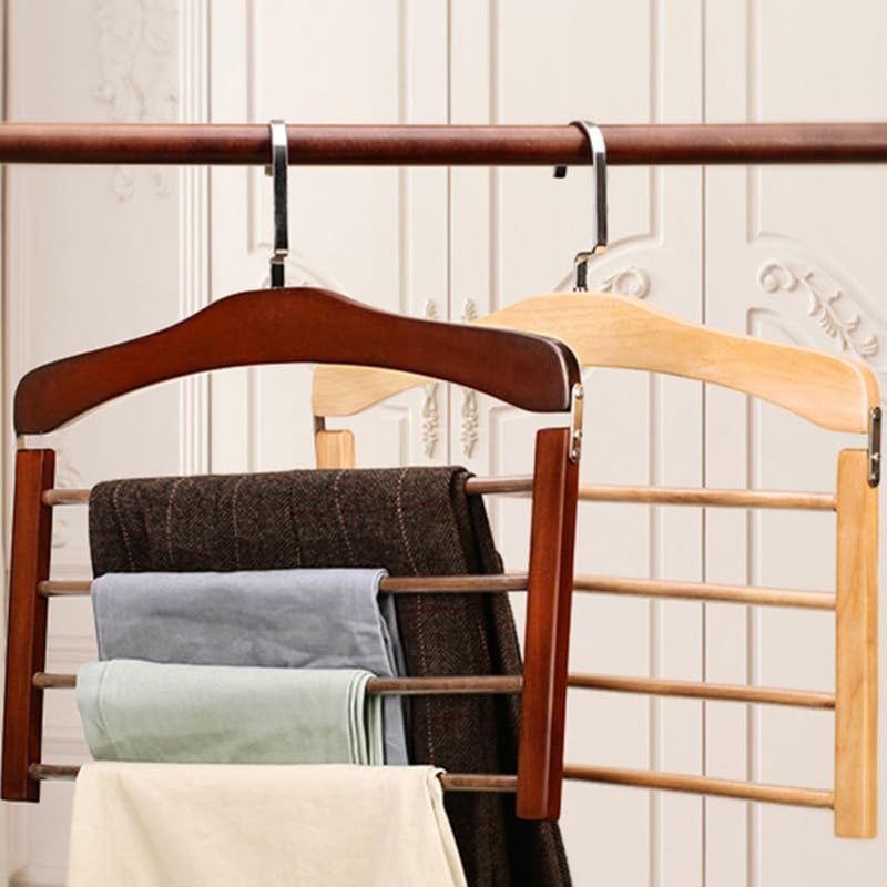 Solid Wood Pants Hanger Multi-Layer Non-Slip Clothes Drying Rack Space Saving Organizer for Home Closet Storage