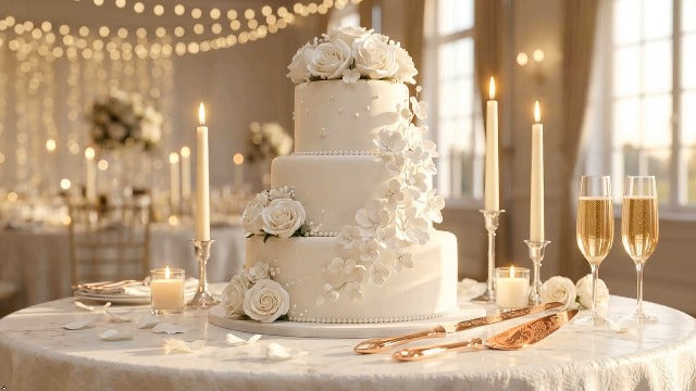 KSENDALO 2 Pcs Elegant Wedding Cake Cutting Set, SUS304 Stainless Steel Rose Gold