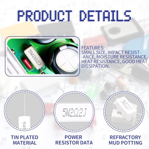 5 W 5% Tolerance 2.2 Ohm Ceramic Cement Resistor for DIY Project and Experiments Pack of 10 2.2Ω 5W