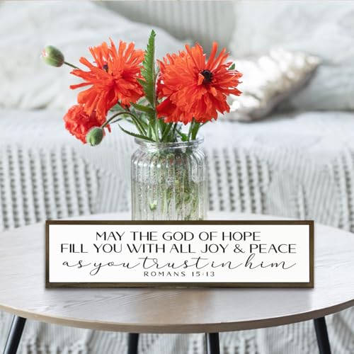 Bible Verse Signs, Inspirational Wall Art, Christian Home Decor for Living Room Bedroom, Romans 15:13 Scripture Sign, May the God of Hope Fill You Sign 17.8x4x1.2 inches Religion Sign 38