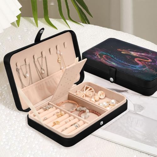Bolaz Leather Jewelry Box Jewelry Case Storage Box Rainbow Color Dragon For Rings Earrings Necklaces Multi 5