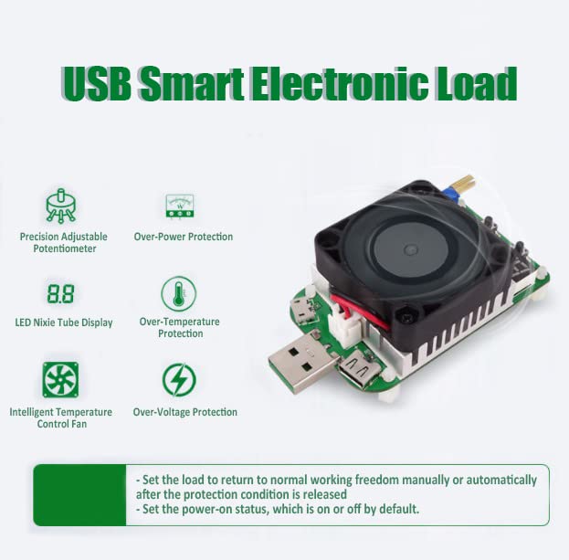 [Australia - AusPower] - Akozon USB Load Tester Module USB Energy Meter Tester Electronic Load LD25 USB Electronic Load Digital Display Battery Test Adjustable Resistance Voltage Current Meter 