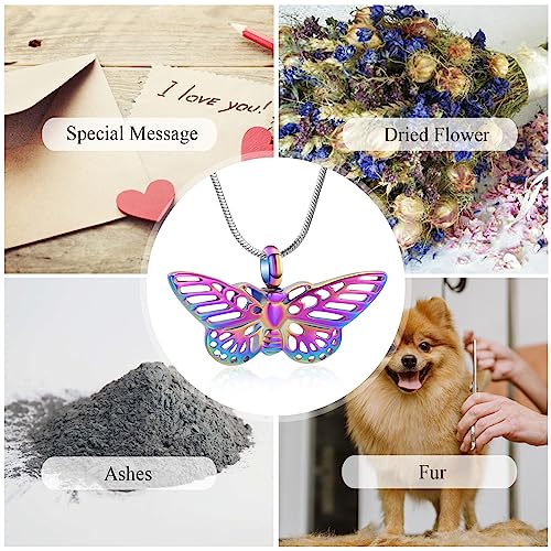 Minicremation Cremation Jewelry for Ashes - Memorial Keepsake Butterfly Necklace Urn Pendant for Beloved's Ashes Colorful
