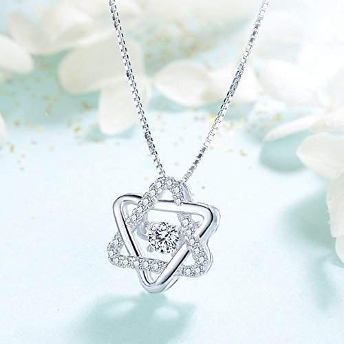 Sterling Silver Hexagram Jewish Star of David Six Pointed Pendant Necklace With Clear Crystal