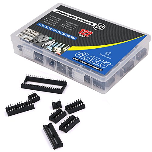 glarks 122pcs 2.54mm Pitch DIP IC Sockets Soldering Version Adapter Assortment Kit (6/8/14/16/18/24/28/40 Pins)