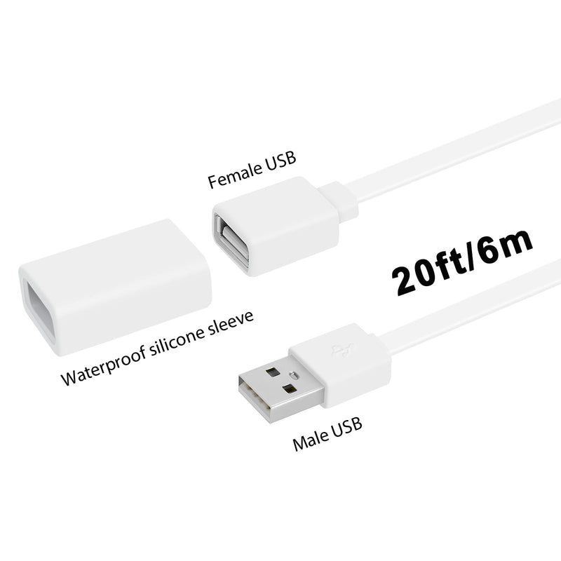 [Australia - AusPower] - 2PACK USB Extension Cable Compatible with WYZE Cam V3/V4/V2,Wyze Cam OG, WYZE Cam Pan V3/V3 Pro/ V2, 20Ft/6M IPX7 Waterproof Extension Charging Cable Power Your WYZE Cam Continuously - White 2 