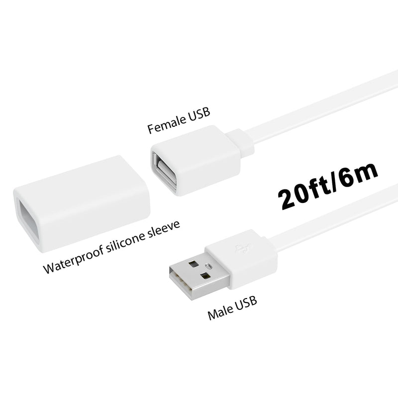 [Australia - AusPower] - 20Ft/6M USB Extension Cable Compatible with WYZE Cam V3/V4/V2,Wyze Cam OG, WYZE Cam Pan V3/V3 Pro/ V2, IPX7 Waterproof Extension Charging Cable Power Your WYZE Cam Continuously - White 1 