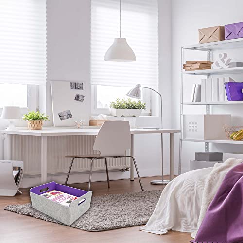 Welaxy Felt Storage Basket Foldable Shelf Draw Organizer Bin Nursery Purple Purple x 3