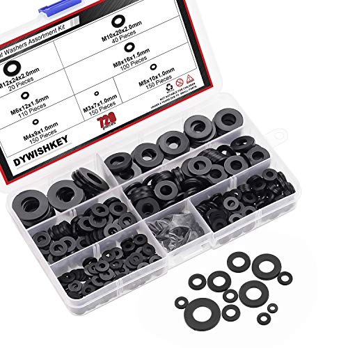 DYWISHKEY black nylon flat washers assortment kit, 720 pieces in 7 sizes M3 to M12
