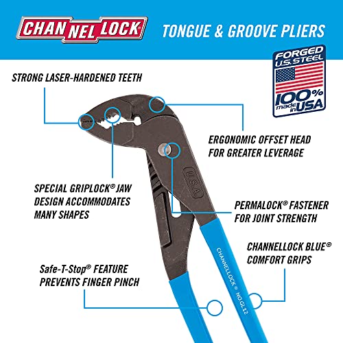 Channellock GL12 12.5-inch tongue-and-groove utility pliers with adjustable grooved jaws