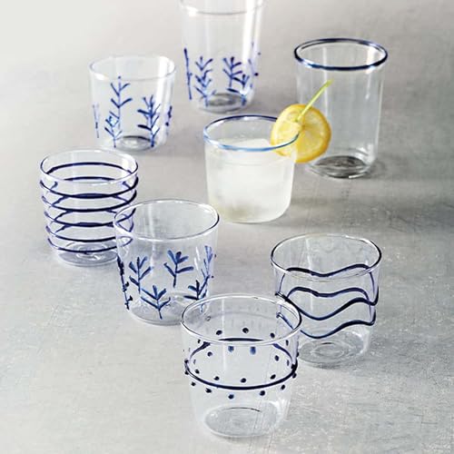 MARIPOSA APPLIQUE BLUE SUITE OF DOUBLE OLD-FASHIONED GLASSES | BLUE | APPLIQUE | BARWARE | DRINKWARE | GLASS | HANDMADE IN CHINA