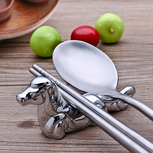 YOY Twelve Chinese Zodiac Signs Stainless Steel Chopsticks Rest or Dinner Spoon Stand Fork and Knife Holder Set of 12