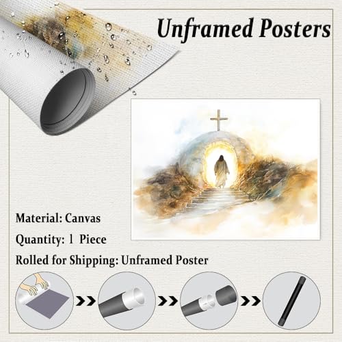 Easter Jesus Wall Art Resurrection Cave Cross Canvas Painting Print Posters Room Aesthetic decoration Easter Christian Catholic room office wall decora 11x14in Unframed Unframed-1 11"L x 14"W