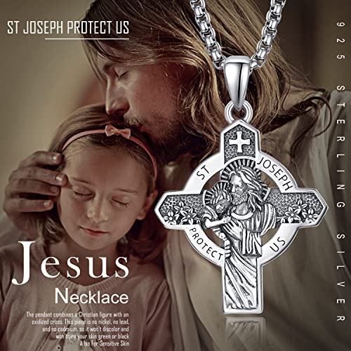 KINGWHYTE St Michael/St Christopher Necklace for Men Women 925 Sterling Silver Saint Protection Medal Protect US Pendant Jewellery Graduation Gifts with Stainless Steel Chain 12-Saint Joseph