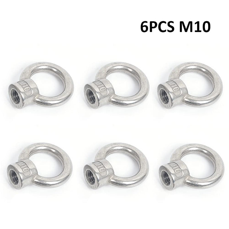 [Australia - AusPower] - Lependor M10 Metric Ring Shape Lifting Eye Nut 304 Stainless Steel Lifting Eye Threaded Nut Fastener - 6 Pcs M10 (3/8") 6 Pcs M10 (3/8") 