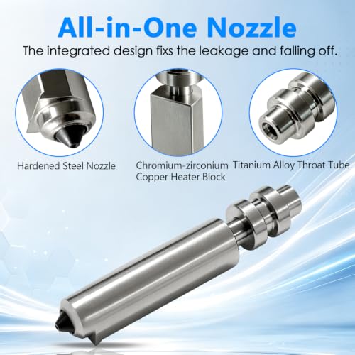 HzdaDeve 2PK 0.25MM Integrated Hardened Steel Nozzles and 2PK Silicone Cover for Kobra X Combo Quick-Swap High Flow Throat Tube Nozzles Print Head Extruder Kit Hot End Nozzle Brush