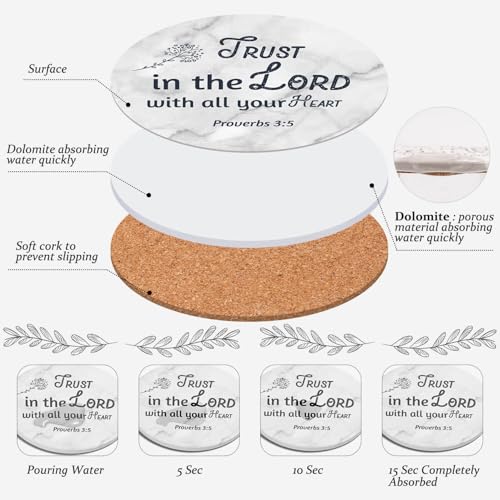 Billbotk Ceramic Coasters with Bible Verses, Coasters Set of 8 with Holder, Absorbent Drink Coasters for Home Decor and Christian Gifts, 4 Inches