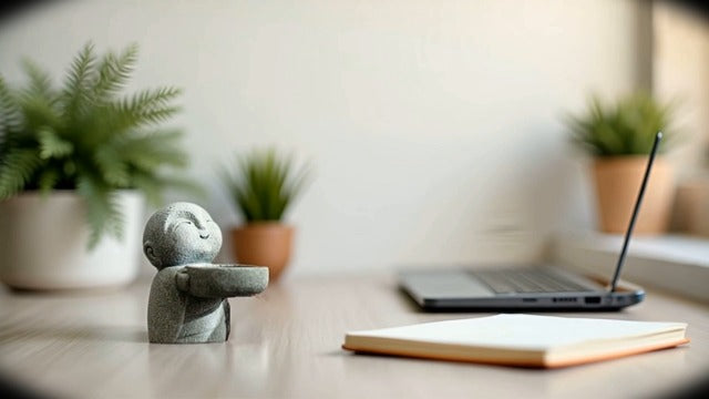 Sandstone Monk Tealight Candle Holder, Zen Desk Decor Gray