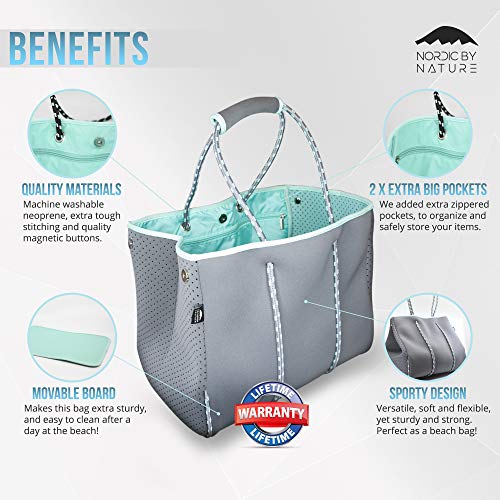 Nordic By Nature Large Designer Beach Bag Tote For Women, Men And Kids Grey/Turquoise