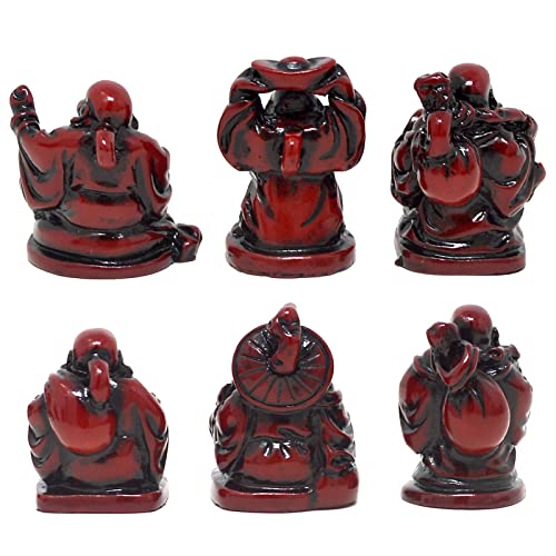 6 Small Laughing Buddha Figurines Feng Shui Rosewood+ Free Red String Bracelet C1024