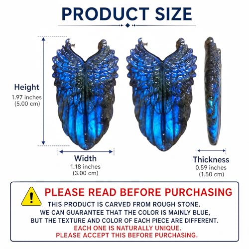 Labradorite Hand‑Carved Angel Wings Crystal Pendant Ornament with Gift Box