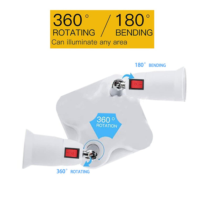 [Australia - AusPower] - CLWHJ-360 Degrees Adjustable 2 in 1 E26/E27 Splitter Socket Adapter. E26/E27 Standard LED Bulbs 360 Degrees Adjustable 180 Degree Bendable Max Watt 120W (2 in 1) 