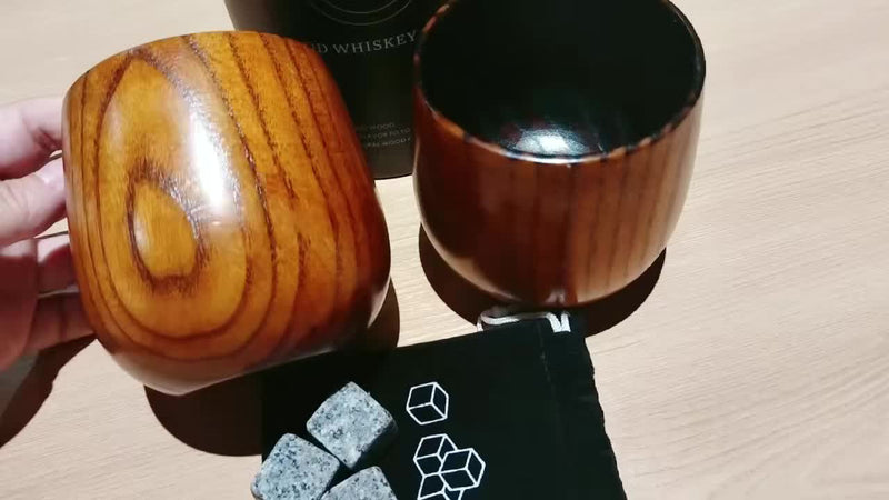 Charred Wooden Bourbon Drinking Glass 2PCS，Whiskey Cup Wooden Old Fashioned Wood Glass, Charred Old Fashioned Glass Bourbon Whiskey Gifts for Men, Dad, or Brother, Father's Day Upgraded 2 PCS