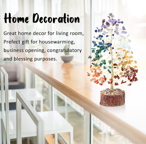 Crocon® 7 Chakra Crystals Tree Gifts, Spiritual Birthday Gifts for Women & Men | Home Decoration & Crystal Gift, Meditation & Yoga Room Decor | Presents for Mum, Sister, Grandma Ideas, house warming #002 7chakra (Golden Wire)
