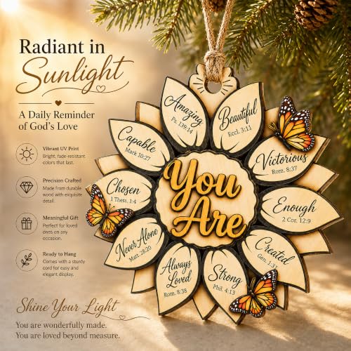 Religious Sunflower Christmas Ornament 2026, Christian Bible Verse Gift for Women, God Says You are, Faith Gifts,Sunflower Gifts for Women.Bible Verse Jesus Inspirational Faith Ornament Youare1
