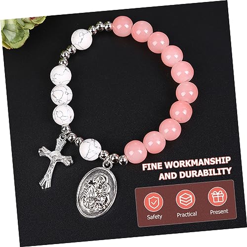 VALICLUD Glass Cross Bracelet Beaded Rosary Bracelet Jewelry Pendant for Womens Religious Occasion