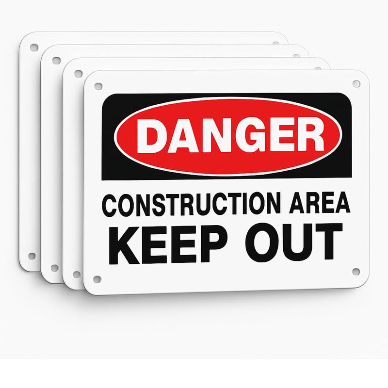 Danger Construction Area Keep Out Sign, 14x10 Aluminum, 4 Pack | Rust-Free Aluminum Danger Sign, UV Printed For Job Site, Fence, Gate, Warehouse, Construction Area, And Business