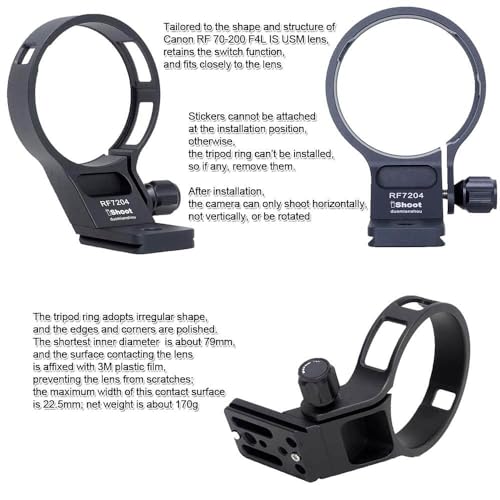 iShoot Lens Collar Tripod Mount Ring Compatible with Canon RF 70-200 f/4L is USM, Lens Support Holder Bracket Bottom is Arca-Swiss Fit Camera Quick Release Plate for Arca Tripod Clamp