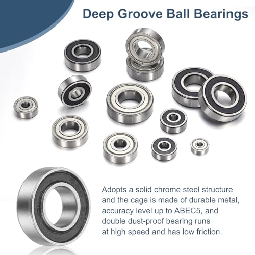 sourcing map 5 Pack 6810 2RS Deep Groove Ball Bearings, 50 x 65 x 7mm Chrome Steel Double Shield Bearing for Electric Motor, Home Appliances, Industrial Machinery, (ABEC5)