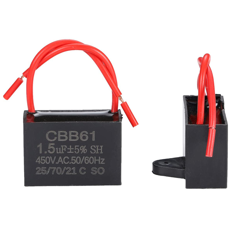 Greluma 2pcs 1.5uF 450V AC CBB61 Ceiling Fan Capacitor 50/60Hz Motor No Polarity 2-Wire 1.5uF-2