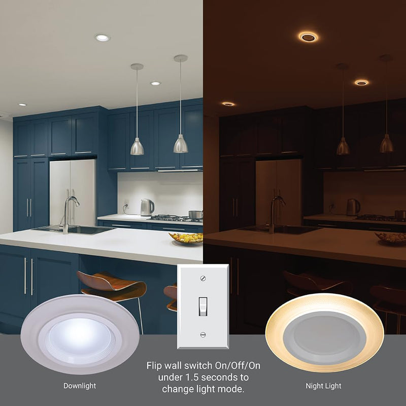 HALO RL 6 in Recessed LED Canless Dual Mode Night Light and Downlight, 1000 Lumens, Selectable CCT 2700K-5000K, Dim to Warm Technology, Matte White - RLNL6109FSD2W1EWHDM 5 CCT with Dim to Warm 6 Inch