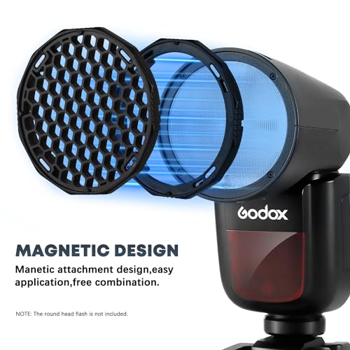 TR-09 Magnetic Flash Accessories Kit for Godox V1/V1 Mid/V100/AD100/AD200 Round Head Speedlite Flashes, Flash Diffuser Kit Includes Dome Diffuser, Diffuser Panel, Barndoor, Honeycomb Grid TR-09