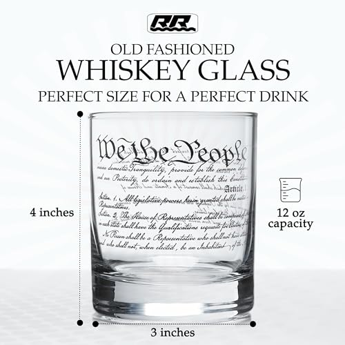 Rogue River Tactical USA Constitution Preamble Patriotic Veteran Old Fashioned Glass Gift For Patriot (Pack of 2) 11 Ounces (Pack of 2)