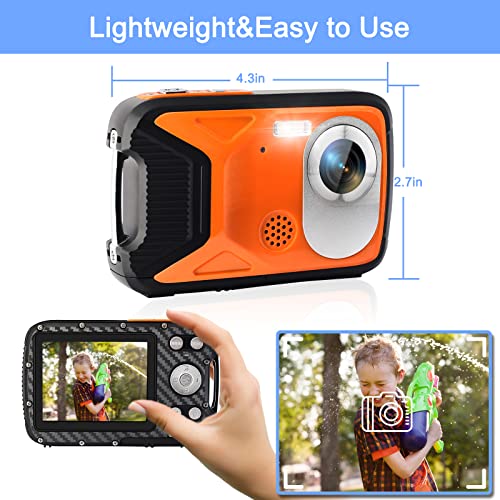 16FT Underwater Camera 30MP Waterproof Digital Camera with 32G Card and Rechargeable Battery, 18X Zoom Point and Shoot Camera for Boys Girls Children Teens Snorkeling Swimming Vacation(Orange) 1080P Orange