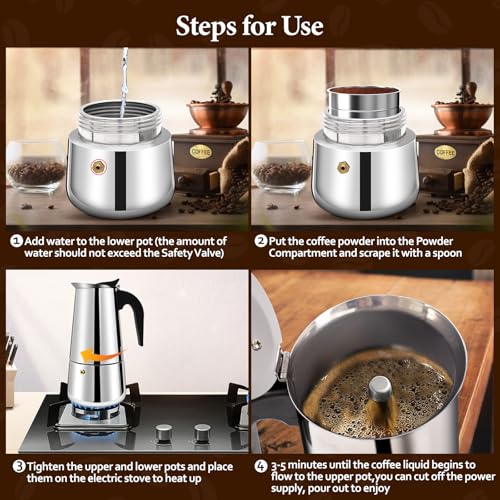 2 Cup 100ml Stainless Steel Moka Pot Stovetop Espresso Maker 2 Cup 100ml