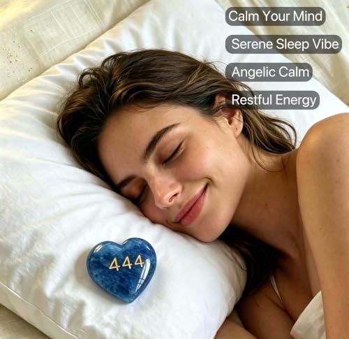 444 Blue Energy Crystal Heart, Calming Worry Stone Gift for Her