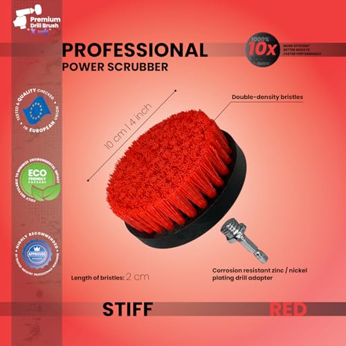 Premium Drill Brush, Stiff 2in1 10cm, Red, Outdoor and Garden