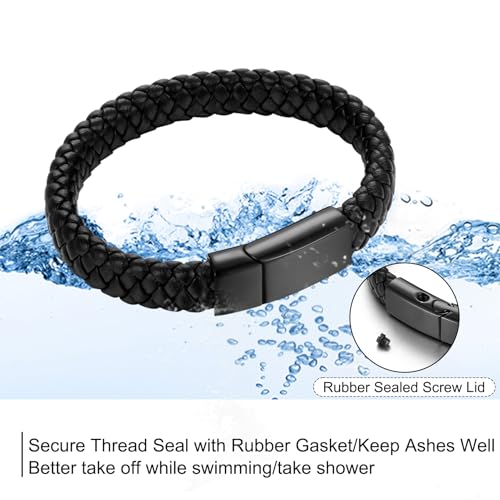 abooxiu Cremation Bracelet for Ashes Leather Urn Bracelet Cremation Jewelry Ash Bracelets Memorial Bangle Ashes Keepsake for Women Men Black
