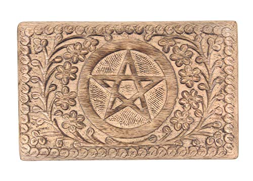 DharmaObjects Pentagram Star Carved Jewelry Trinket Keepsake Wooden Storage Box (Pentagram, Large)
