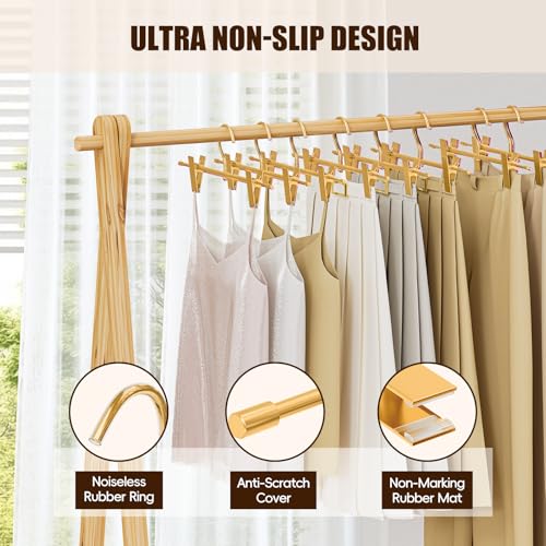 10 Pack Gold Metal Pants Skirt Hangers with Clips & Swivel Hooks 10 Pack